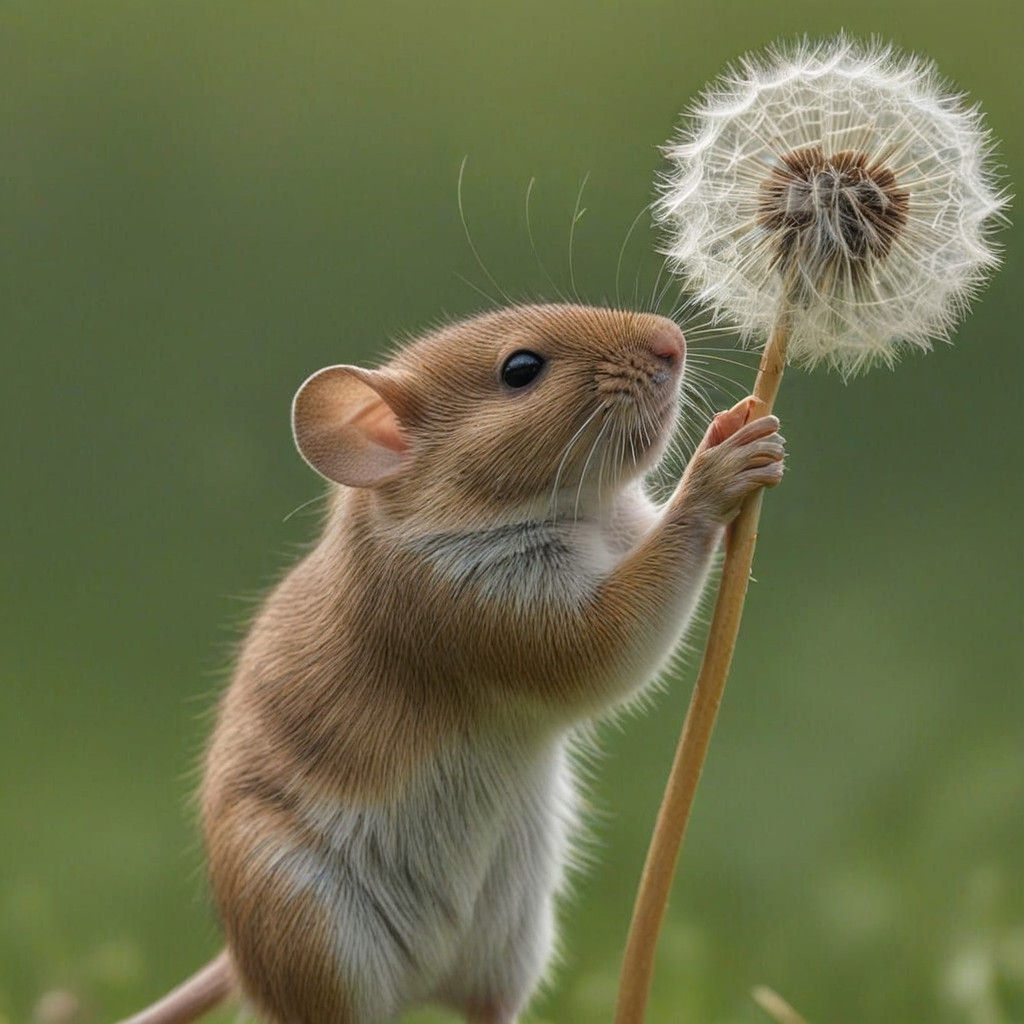 Whimsical Dandelion Scene with Field Mouse