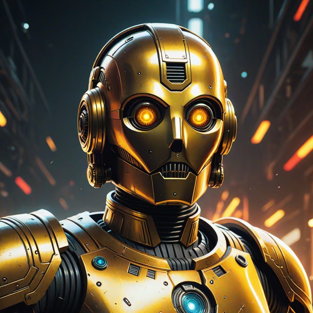Retro Futuristic C3P0 in Dynamic Comic Book Style