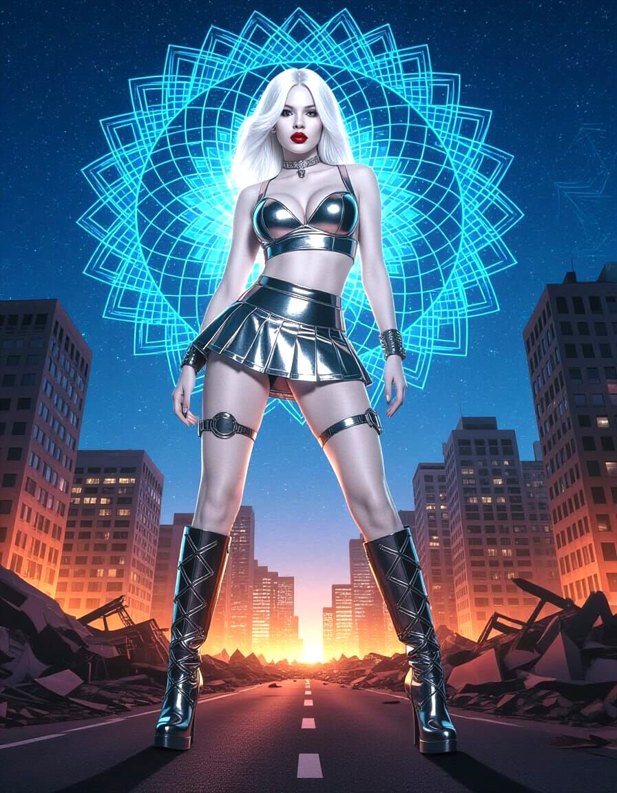 Colossal Albino Woman Crushes City in Fractal Boots