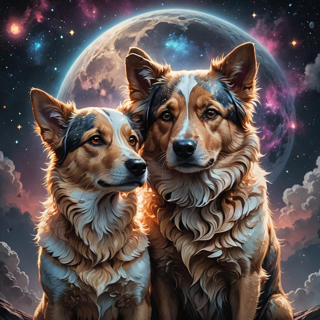 Dogs in Love on the Moon, Artstation Concept Art