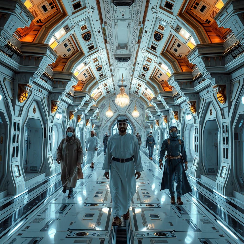 Futuristic Space Station with Islamic Architecture
