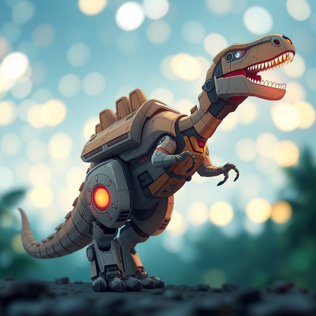 Bokeh Anime Style Mecha Brontosaurus