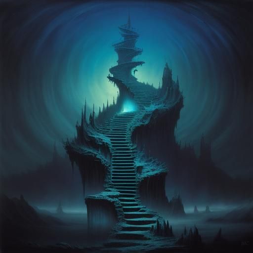 Surreal Dark Staircase in Fauvist Colors