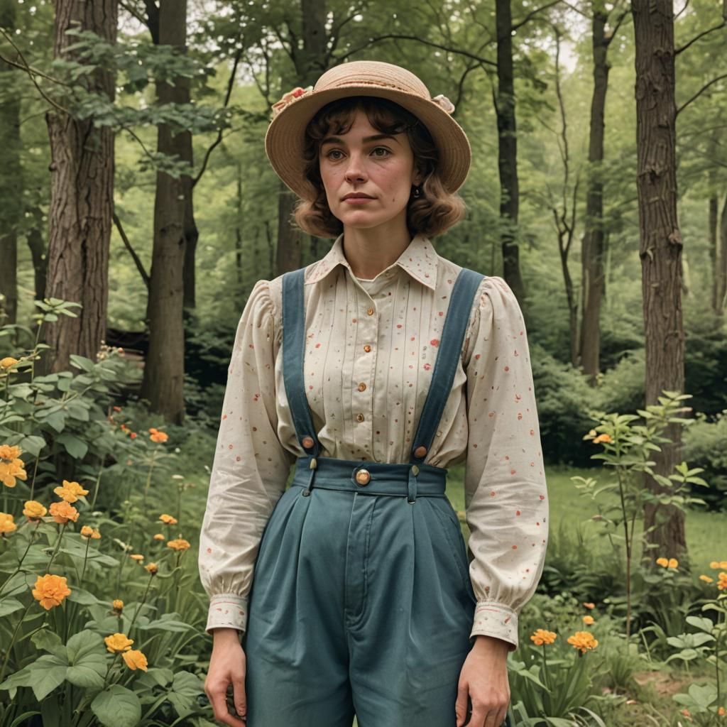 Cottagecore Woman in 80s Outfit: Vintage Aesthetic