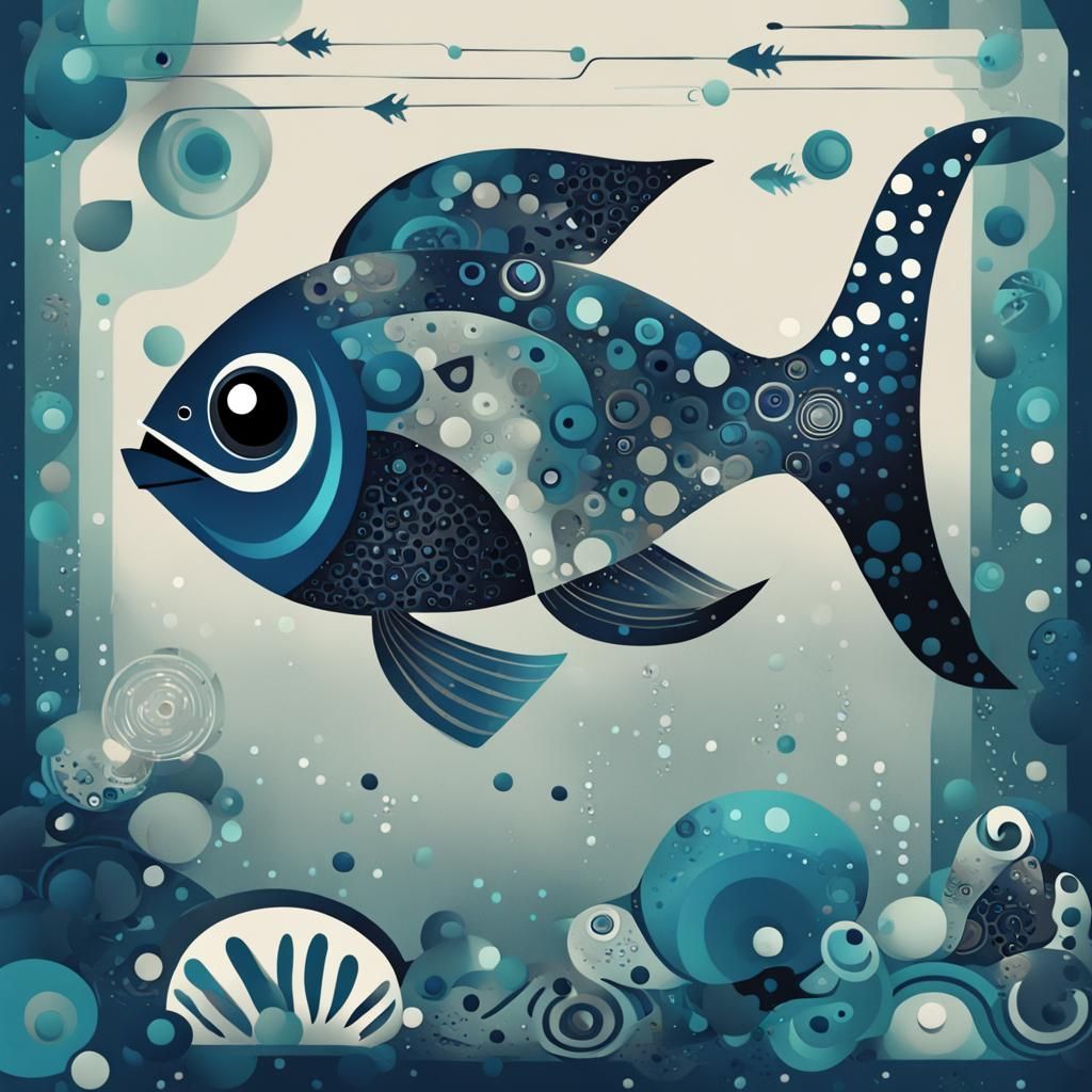 Egyptian Cartoon Fish in Technological Ocean