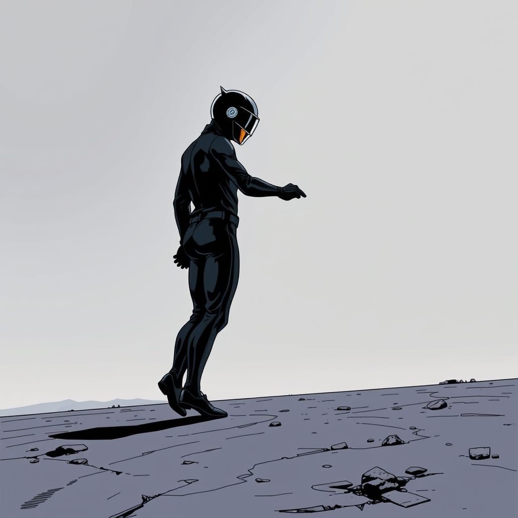 A Lone Figure Struggling to Stay Upright in a Futuristic Bla...
