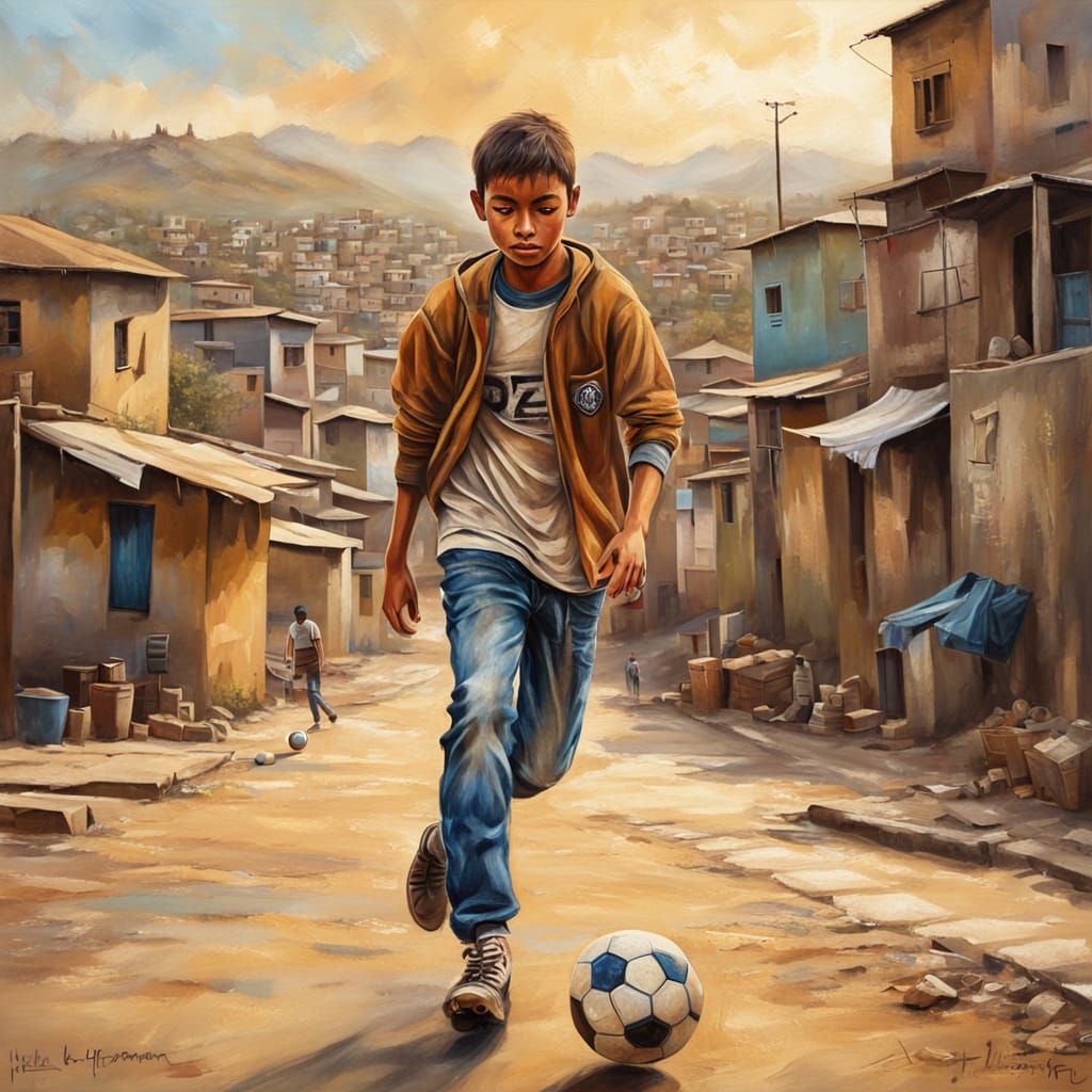 A Young Soccer Player's Hopeful Stride in a Hilltop Slum