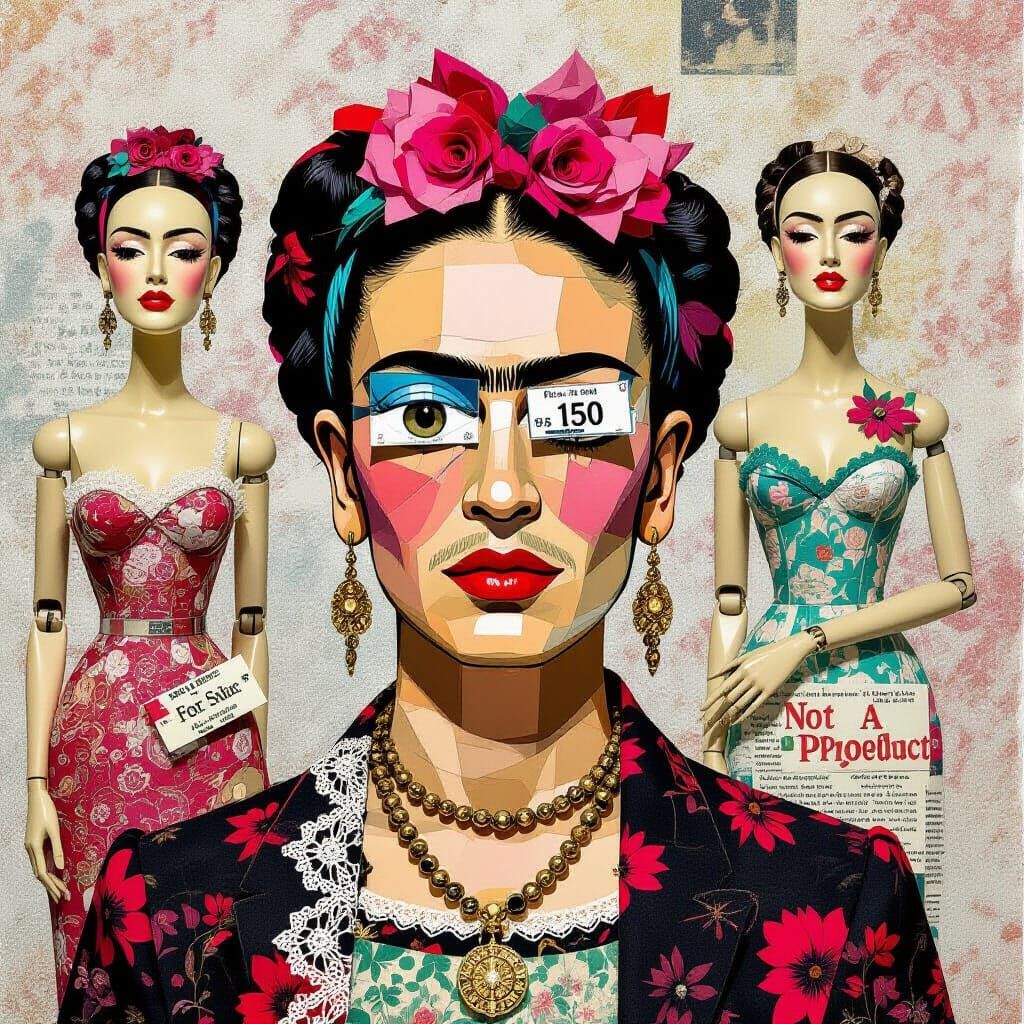 Surreal Woman Collage with Magazine Clippings and Floral Mot...