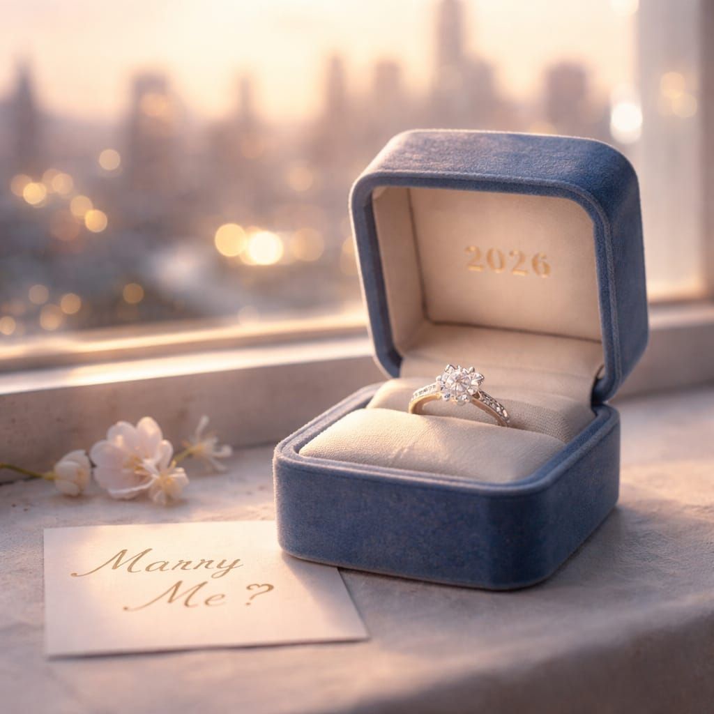 Engagement Ring in Blue Box at Sunrise
