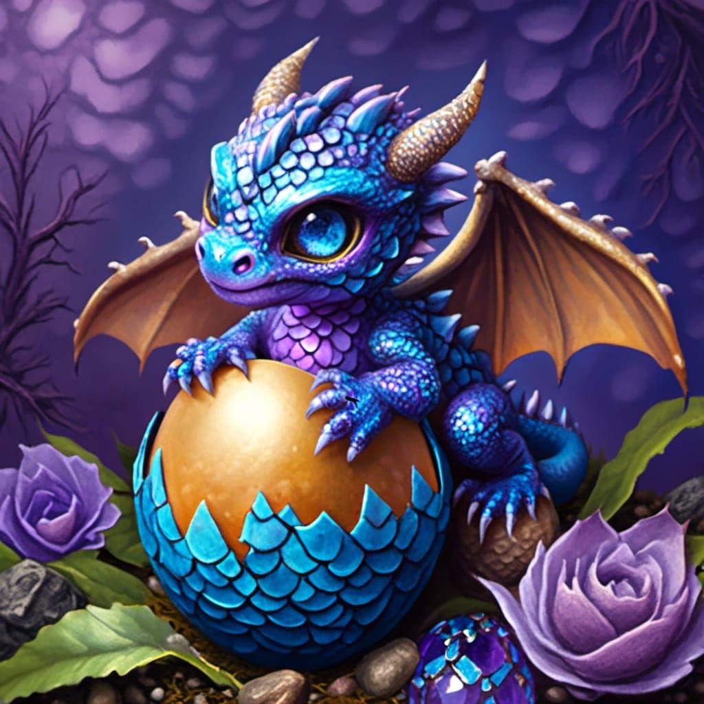 Adorable Baby Dragon Hatchling with Amethyst Eyes