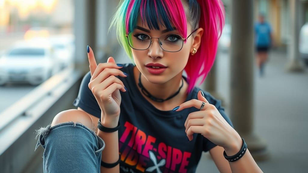 Synthwave Punk Girl with Asymmetrical Hair