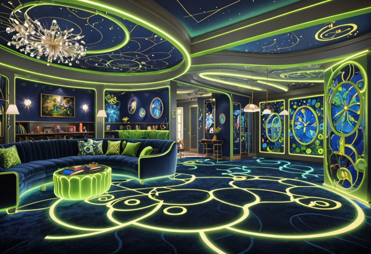 Whimsical Futurism Living Room with Neon Decor