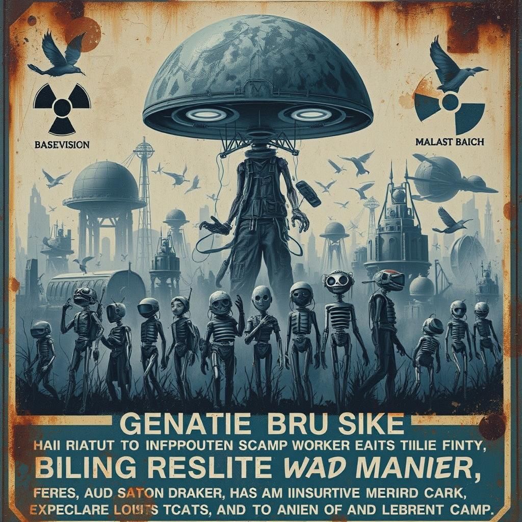 Dystopian Worker Drone in Post-Apocalyptic Enamel Art