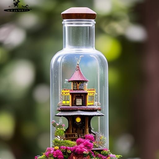 Cuckoo Clock in Bottle: Photorealistic Gouache Painting