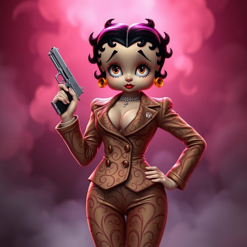 Betty Boop as Mafia Boss in Kinkade Style