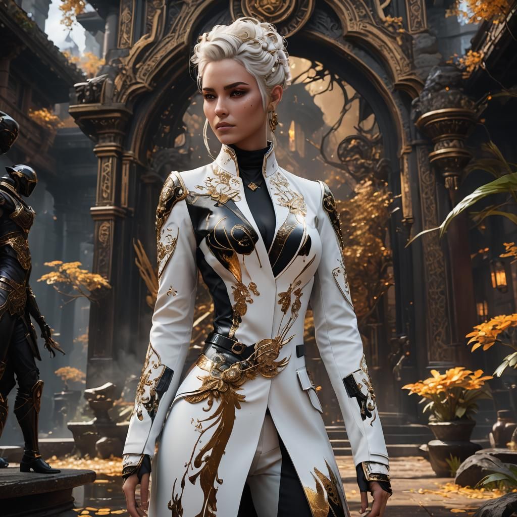 European Female Avatar in Black Lacquer Suit