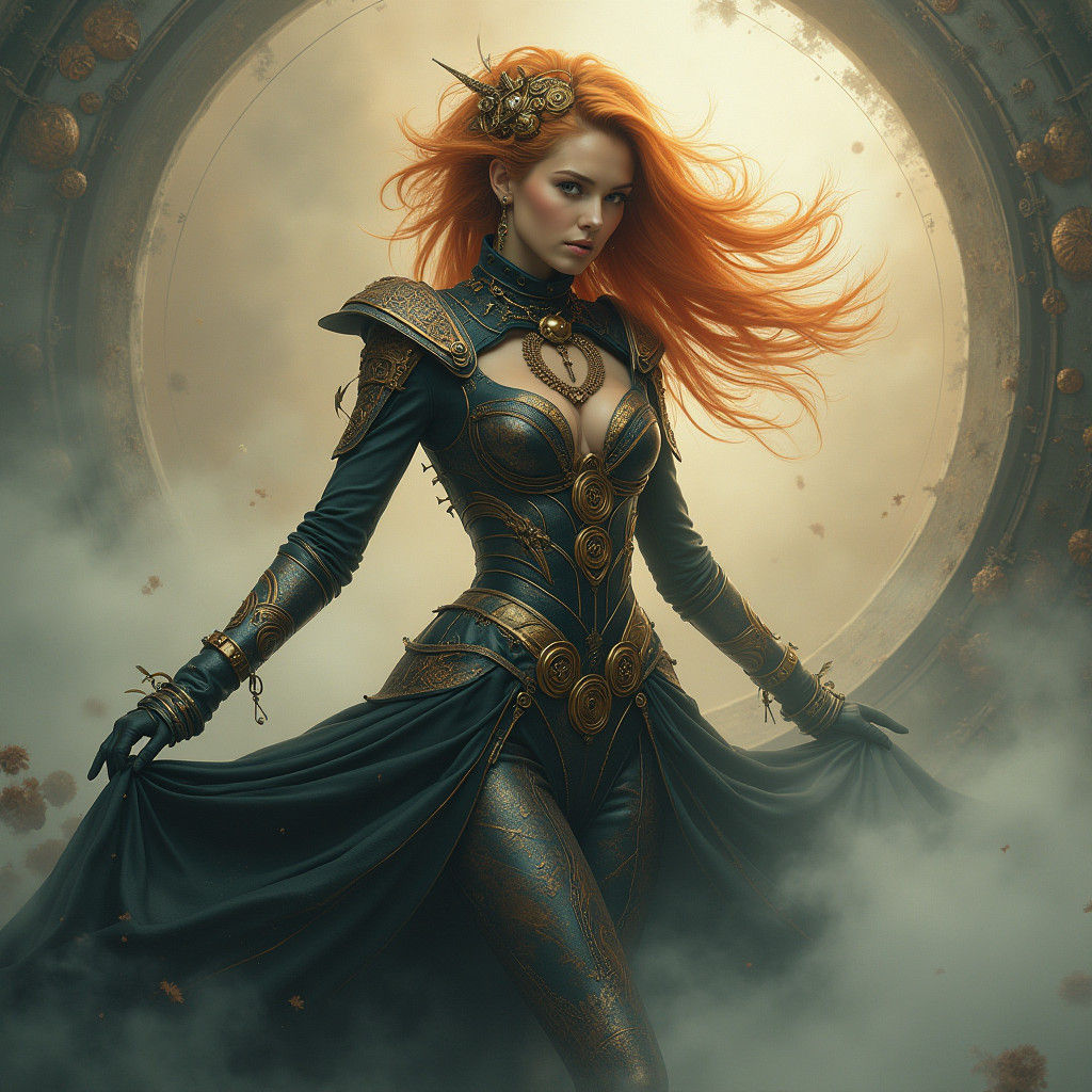 Steampunk Supermodel in Industrial Futuristic Digital Art