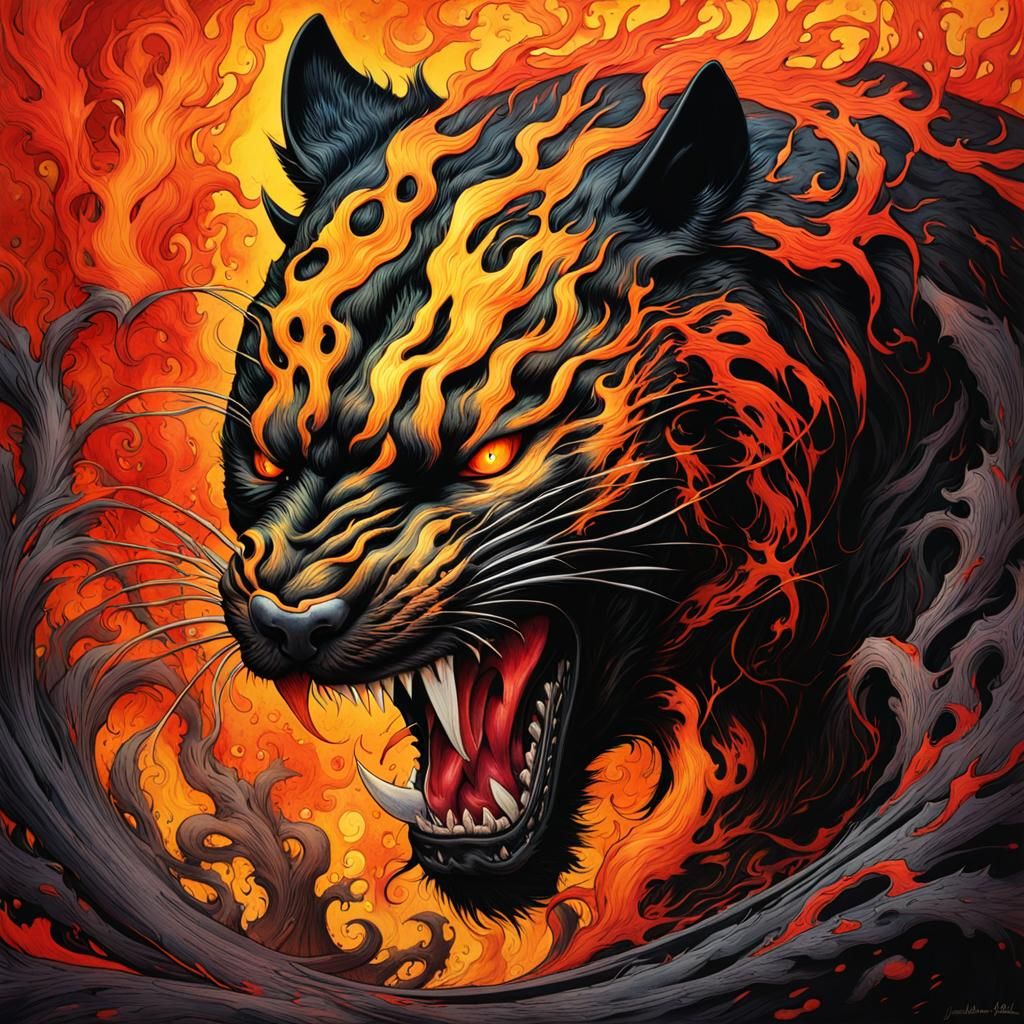 Terrifying Ghost Panther in Watercolor Style