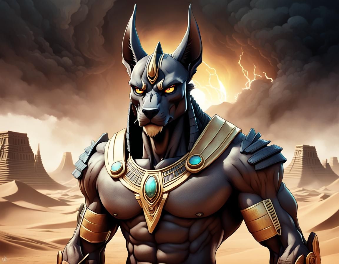 Muscular Anubis Bodybuilder in Dark Fantasy Style