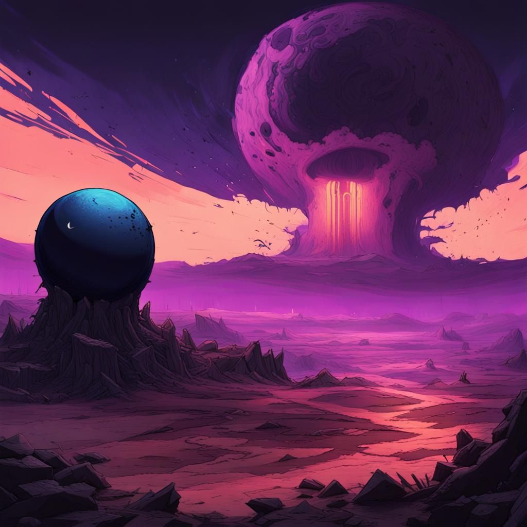 Nuclear Bomb Under Black Moon: Dark Fantasy Art