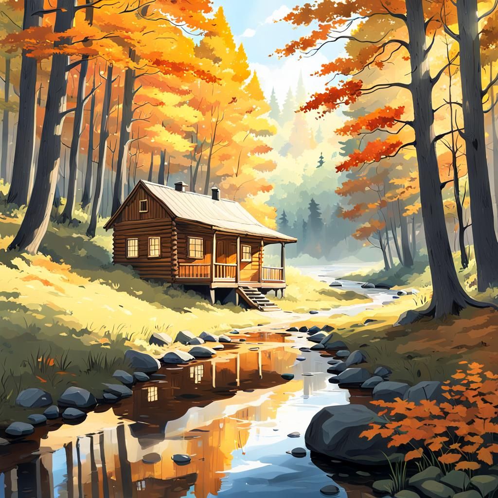 Autumn Forest Drive: Golden Leaves in Anime Style