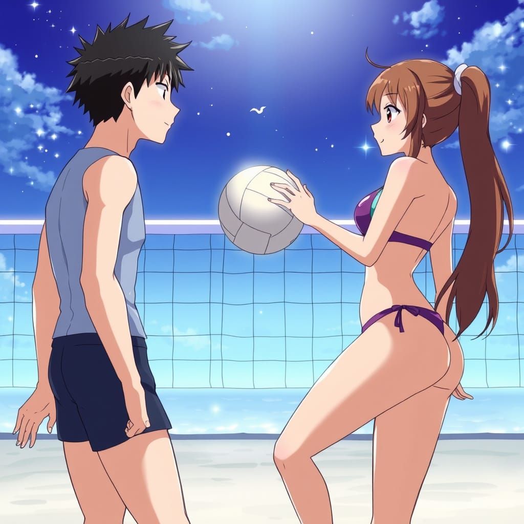 Anime Boys Watch Cute Girls Play Volleyball in Bikinis