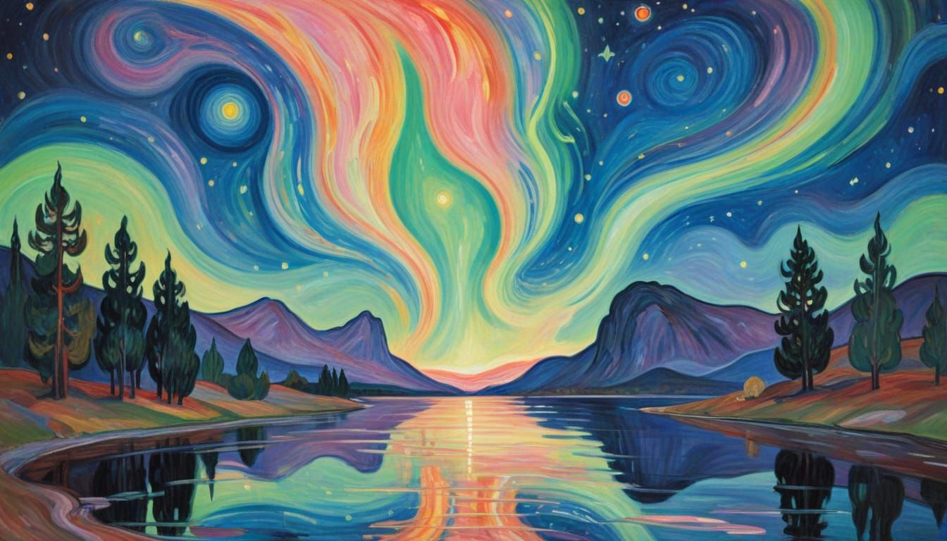 Celestial Aurora Jubilee with Warm Neon Hues