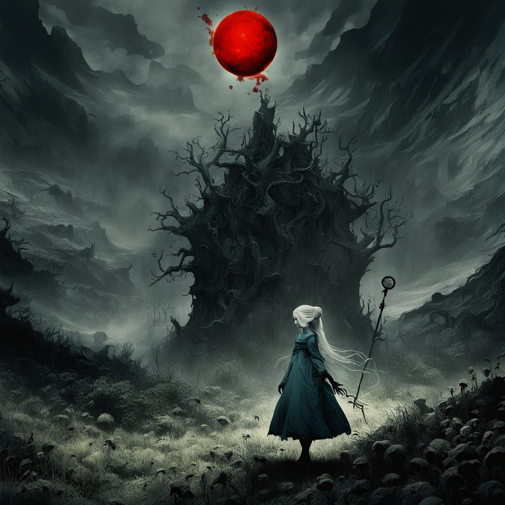 Surreal Anime Fantasy Scene with an Elf and Glowing Wand