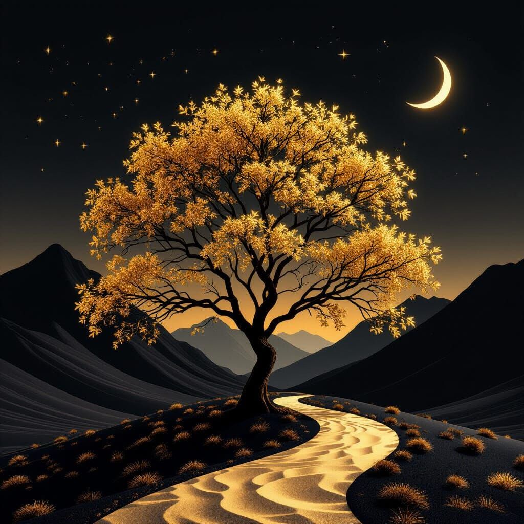 Golden Tree in Stark Contrast Digital Matte Painting