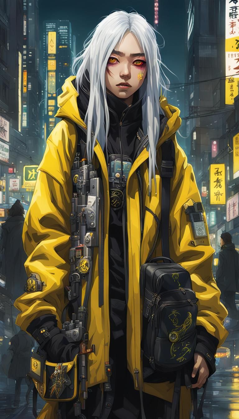 Cyberpunk Girl in Tech-Infused Cityscape