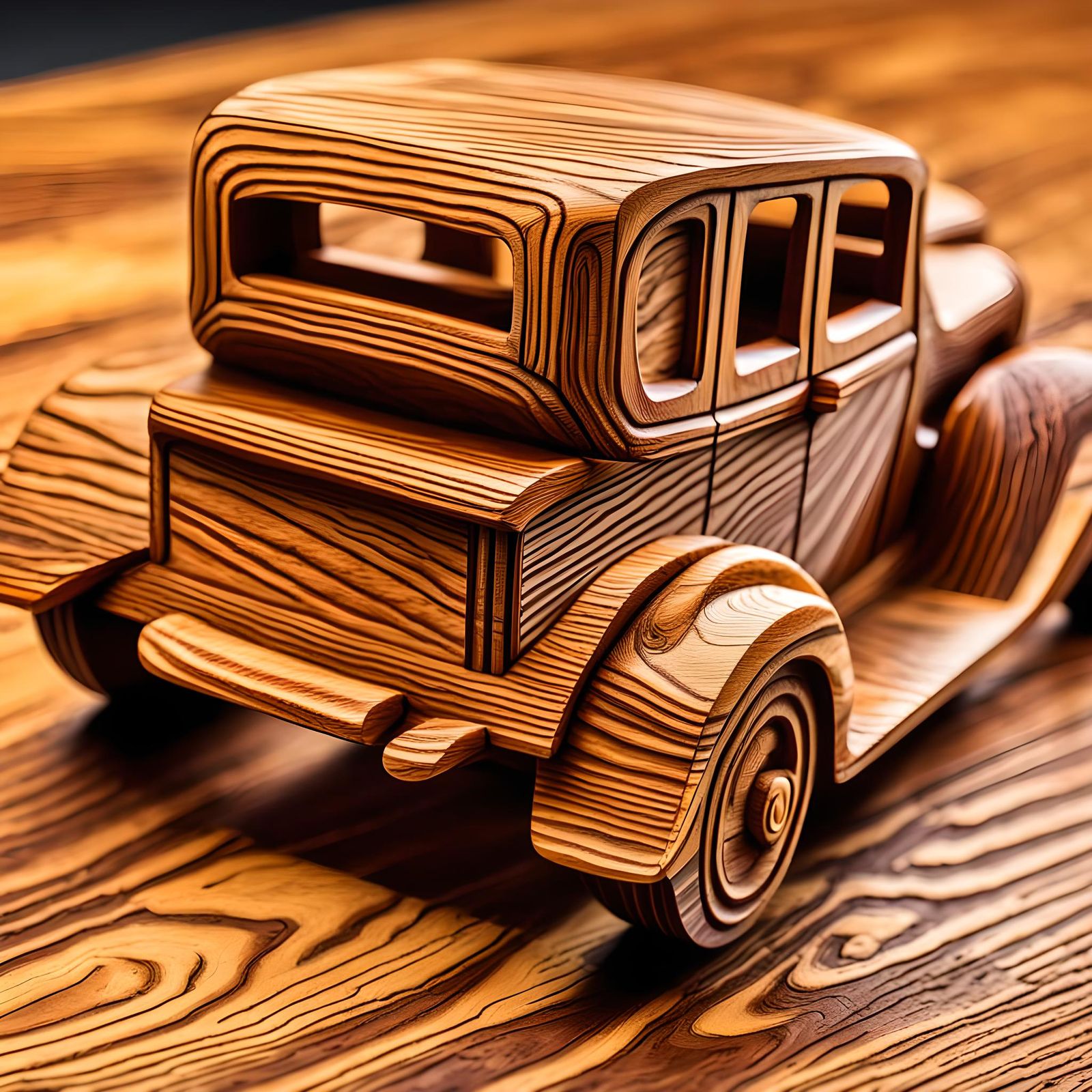 Wooden 1932 Ford Hot Rod Sculpture
