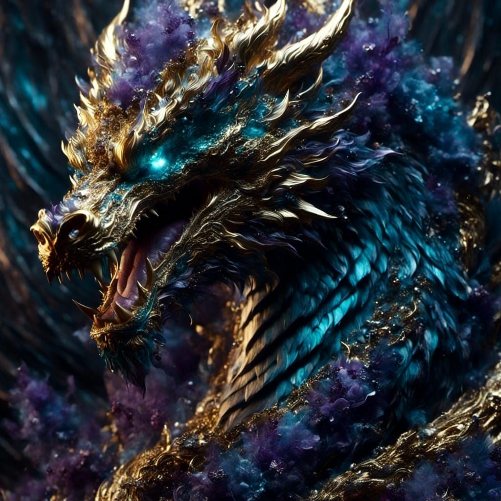 Viking Woman with Giant Gold and Teal Dragon