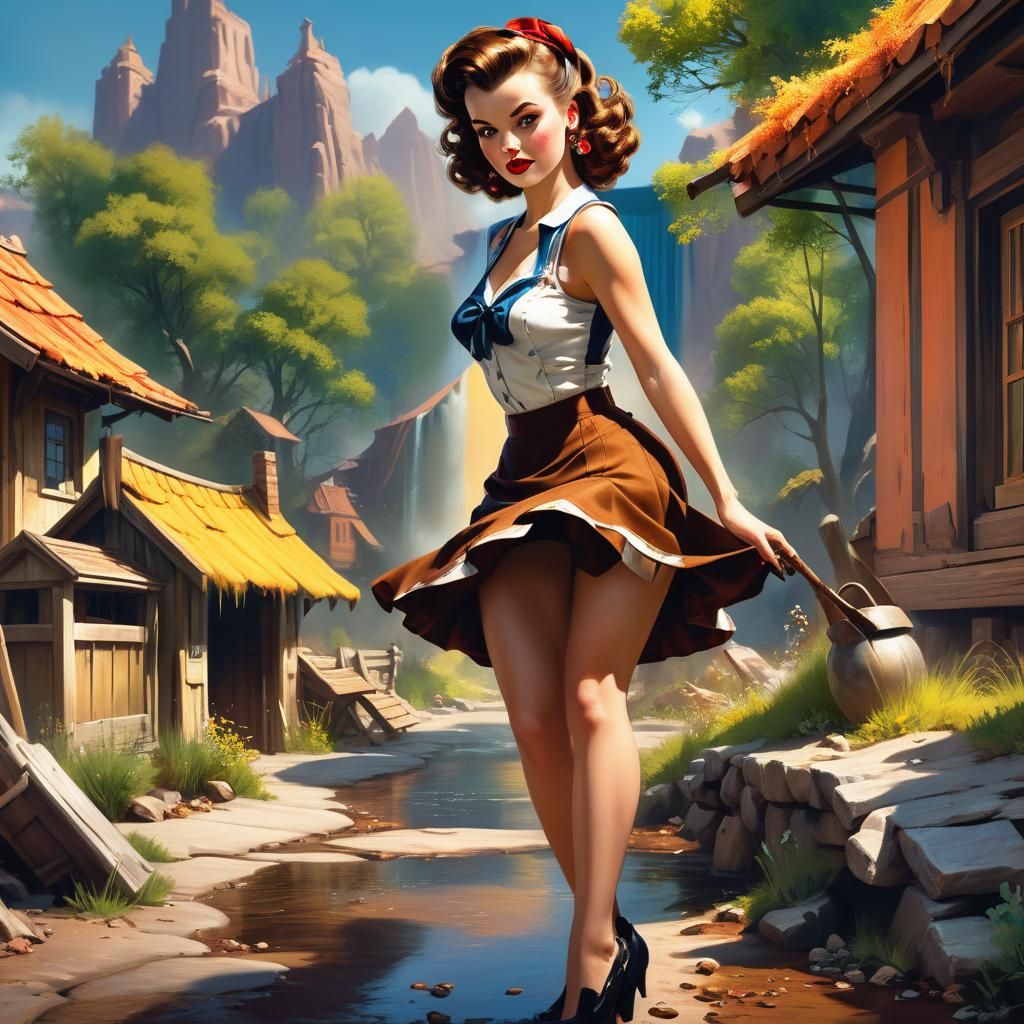 Pin-Up Girl Straightening Skirt, Gil Elvgren Style