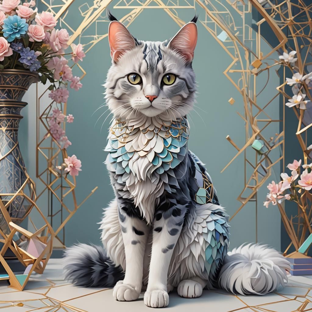 Elegant Cat in Whimsical 3D Pastel Painting
