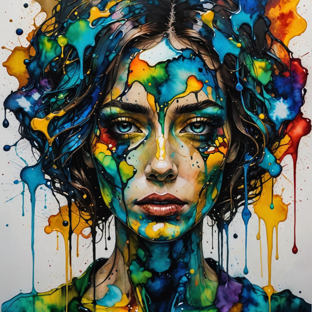 Surreal Portrait of a Woman with Dripping Paint