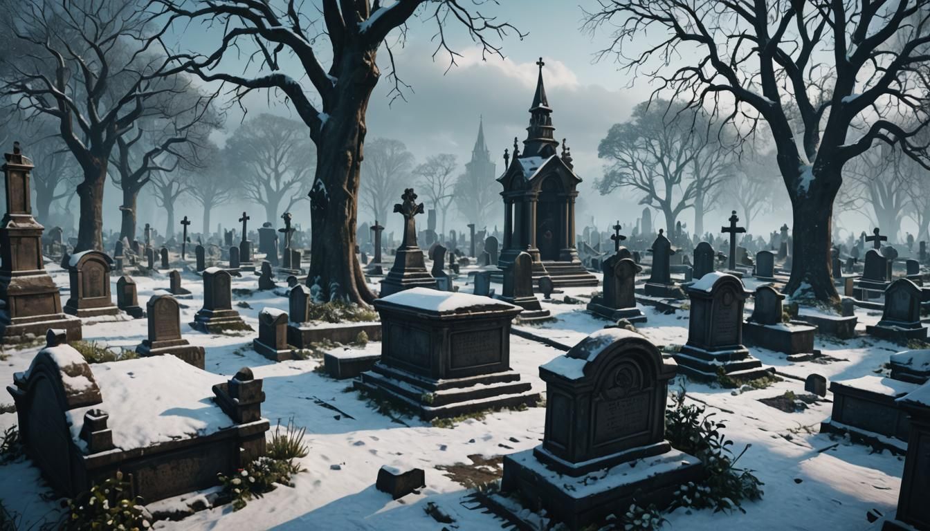 Winter Cemetery: Detailed Matte Painting in 8K