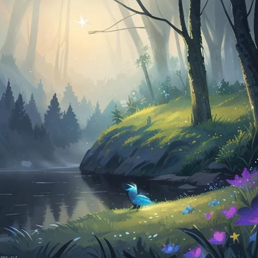 Kingfisher in Misty River: A Fantasy Concept Art