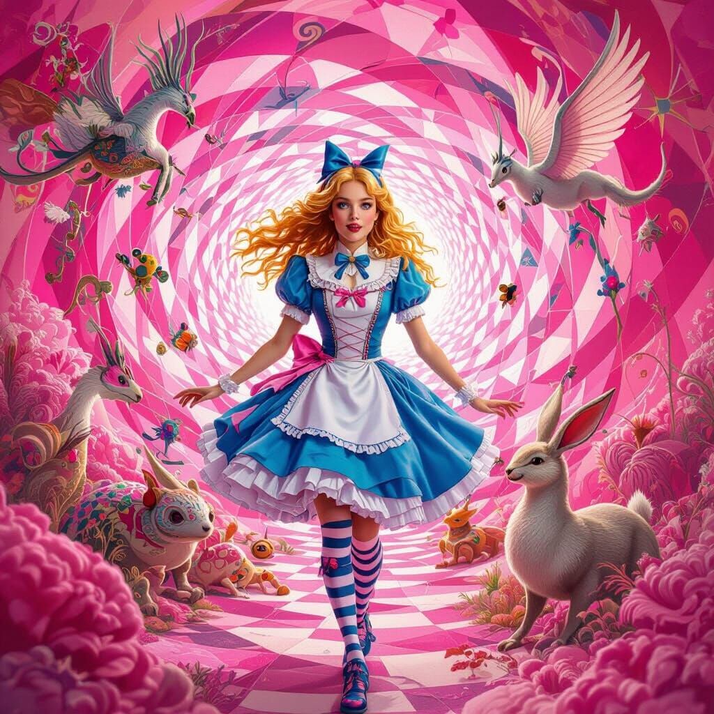 Alice in Wonderland with Pink Kaleidoscope Backdrop