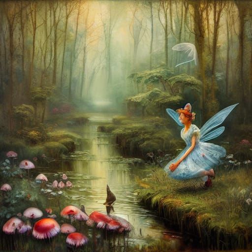 Swamp Fairy in Vibrant Oil Painting