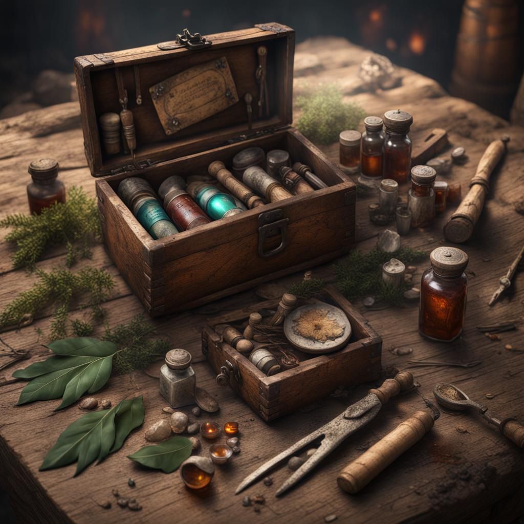 Rustic Medicinal Kit: Detailed Matte Painting
