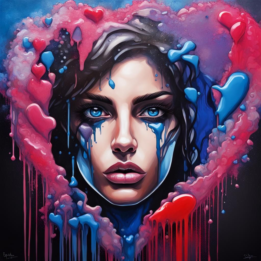 Sapphire Heart Woman in Graffiti Splash Art