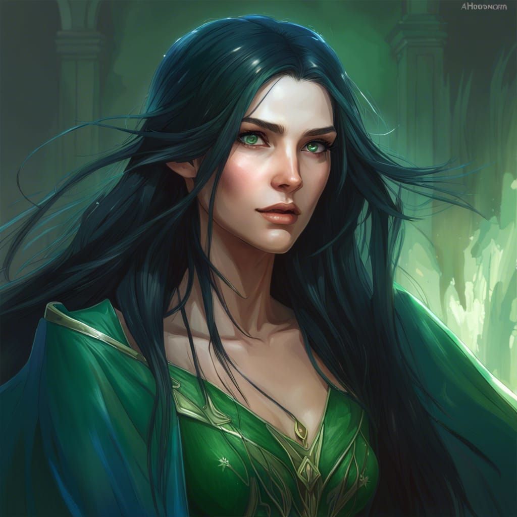 Beautiful Elf Portrait in Art Nouveau Style