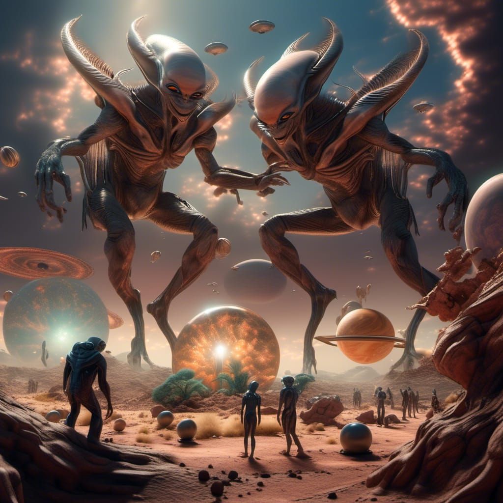 Galactic Chaos: A Hyperrealistic Alien Dance