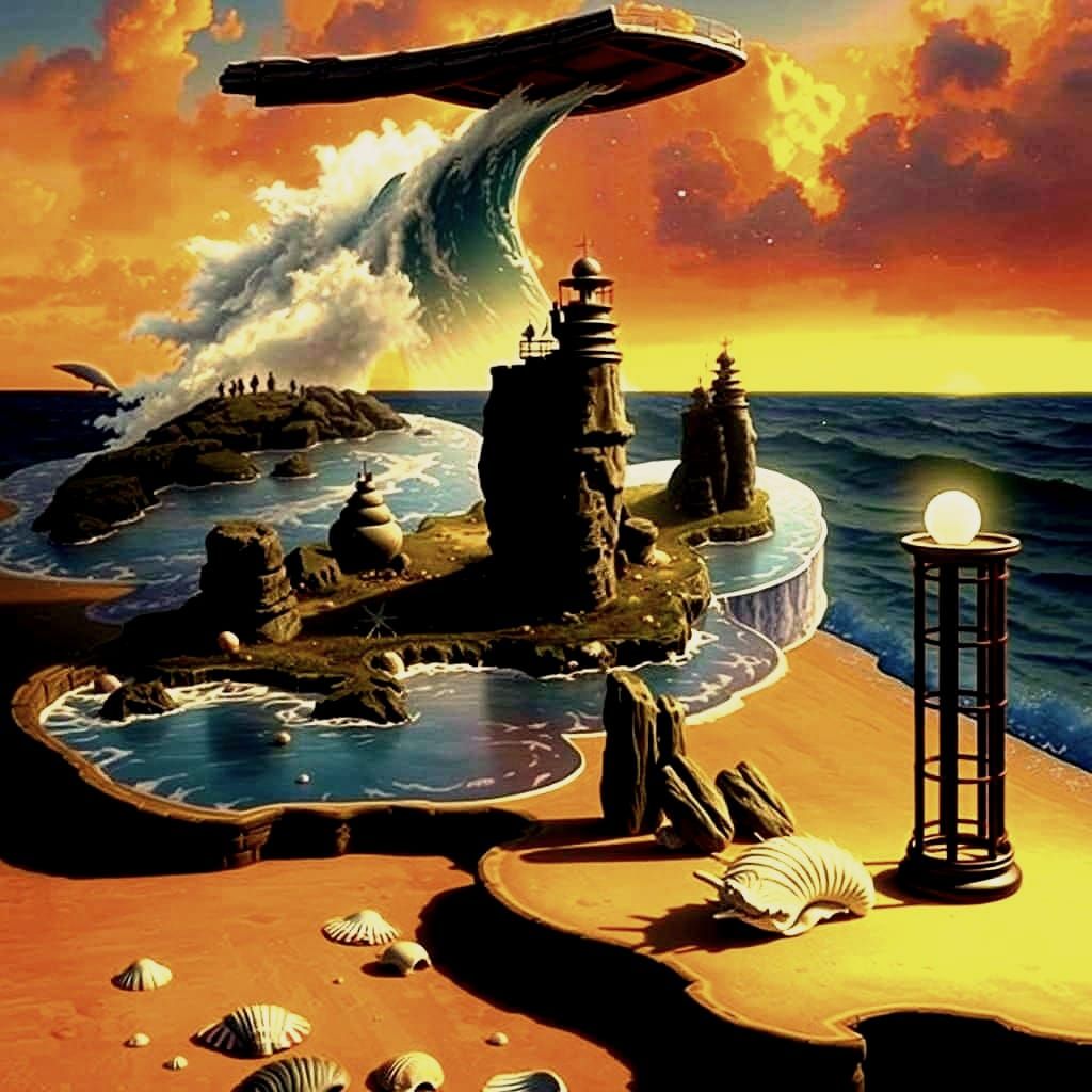 Photorealistic Beach Scene with Palms and Waves