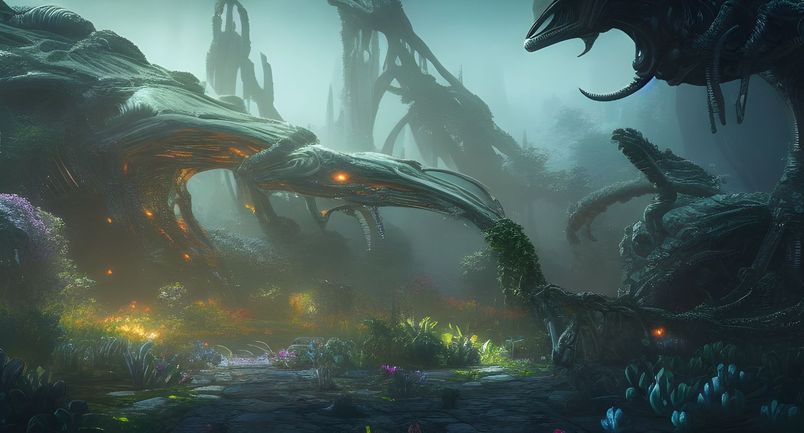 Detailed Alien Garden Matte Painting