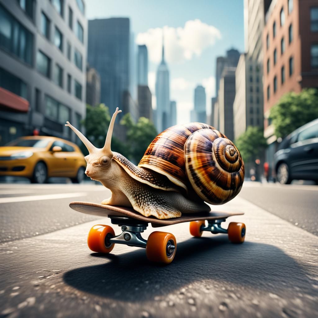 Futuristic Comic Art: Snail Races on Skateboard