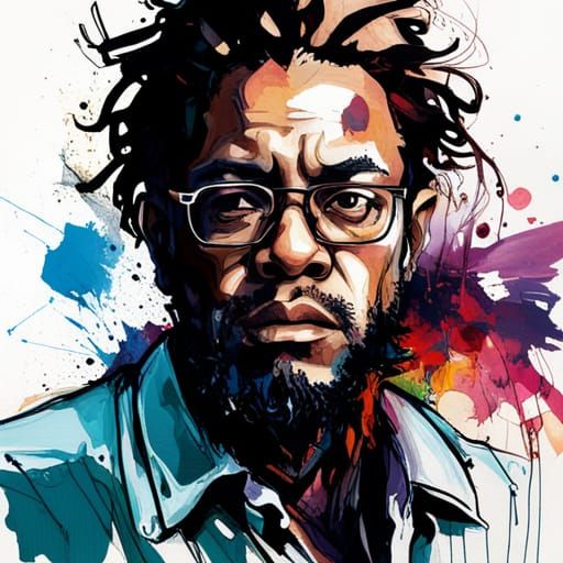 Ink Splash Portrait: African American Man with Glasses