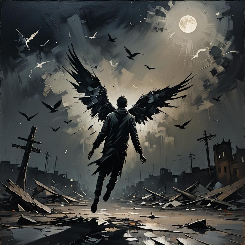 Abstract Expressionism: Broken Wings in Moonlight