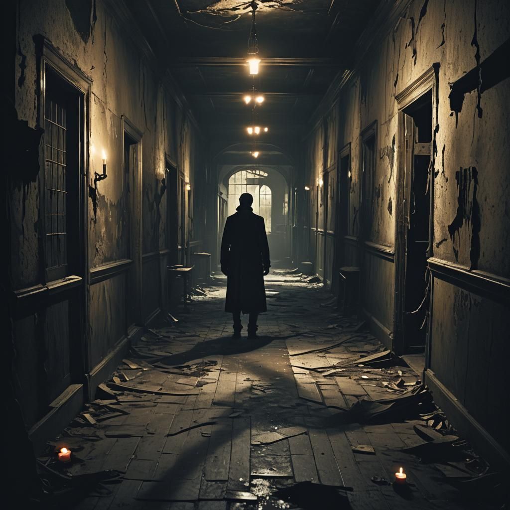 Eerie Figure in Abandoned Asylum Hallway