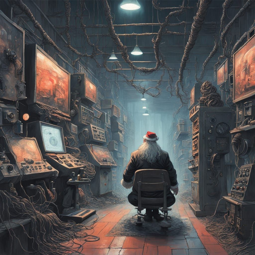Dark Cyberpunk Santa's Haunting Workshop